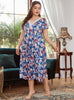 Printed Stitching V-neck Long Short Sleeve Nightgown