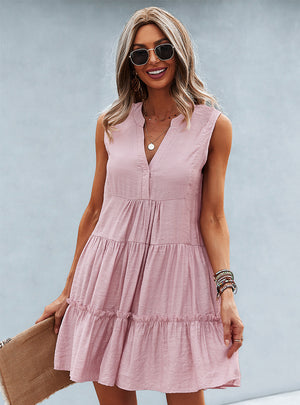 V-neck Sexy Solid Ccolor Dress