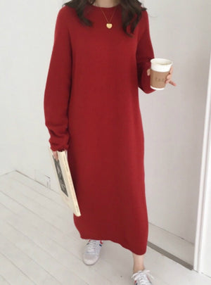 Winter Long Sweater Dress Female Long Sleeve Straight 