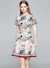 A-line Female Collar Waist Print Dress