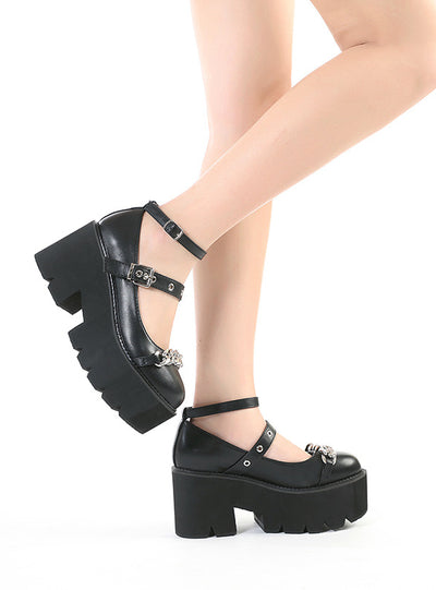 Metal Chain Thick Bottom Belt Buckle Shoes