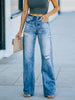 Slim and Ripped Wide-leg Denim Trousers Pant