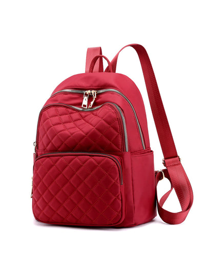 Student Backpack Rhombus Embroidered Line Travel Bag