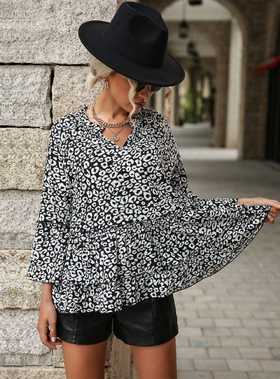 Black Leopard Print Long Sleeve Shirt