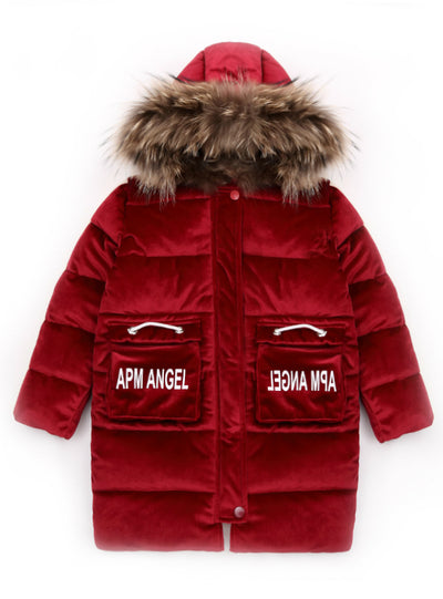 Long Velvet Cotton-Padded Down Jacket 