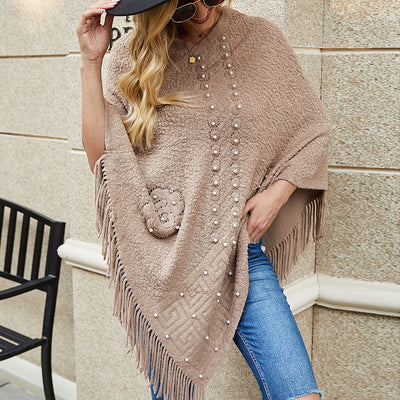Knitted Beaded Tassel Shawl Cloak