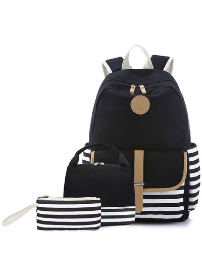 Canvas Backpack Schoolbag Three-piece Set