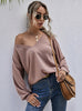 Loose Long-sleeved V-neck Knitted Pullover Shirt