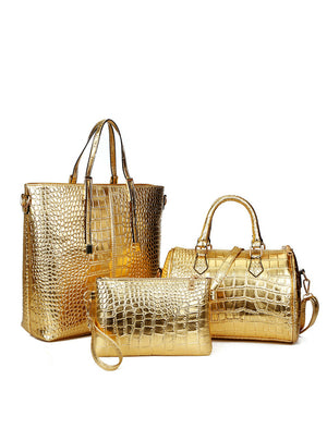 3Pcs Luxury Alligator Crocodile Women Leather Handbag