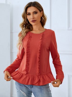 Lace Wooden Ear Long-sleeved Shirt Top