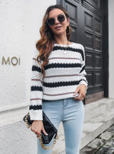 Long Sleeve Striped Loose Knit Sweater