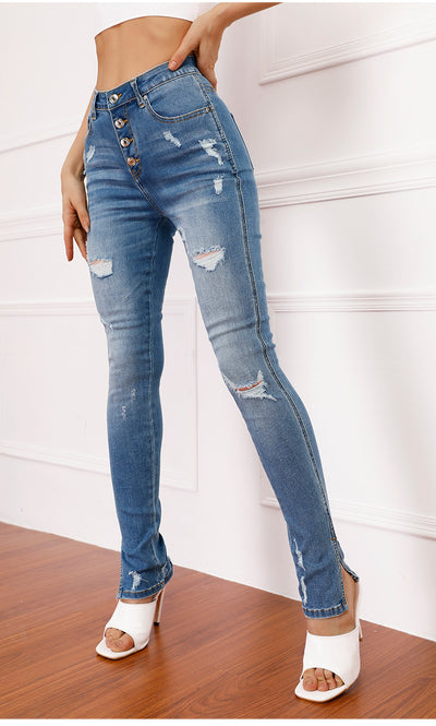 Punched Stretch Jeans Pencil Pants