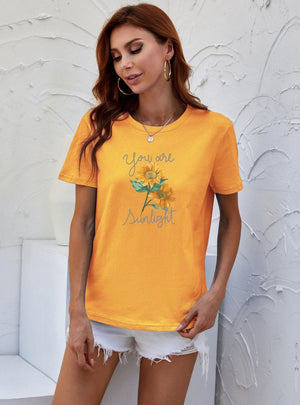 Color Sunflower Letter Print T-shirt