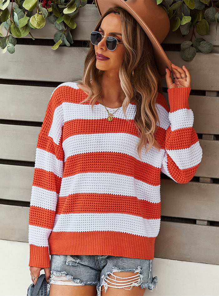 Warm Striped Long Sleeve Sweater