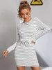 Striped Round Neck Long Sleeve Dress