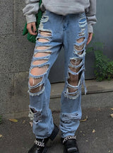 Washing Old Straight Trousers Holes Jeans