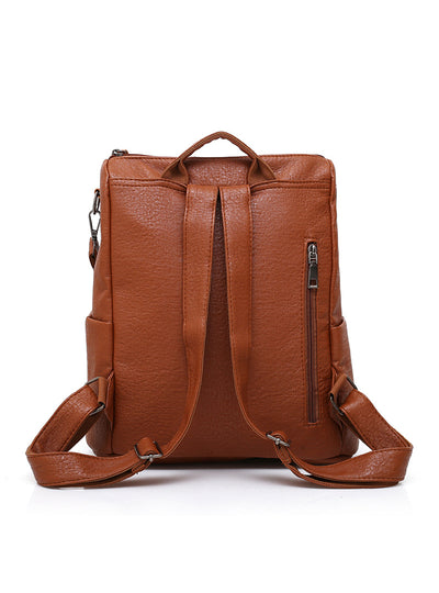 Women's PU Retro Soft Solid Color Backpack