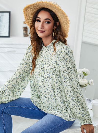 Printed Long-sleeved Blouse Top