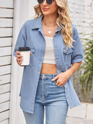 Slim Short Sleeves and Buttons Jeans Top