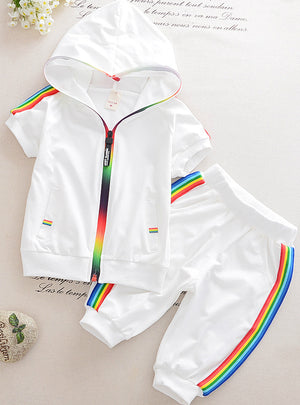 Colorful Zipper Hooded Clothing For Girls Children Outfit Set