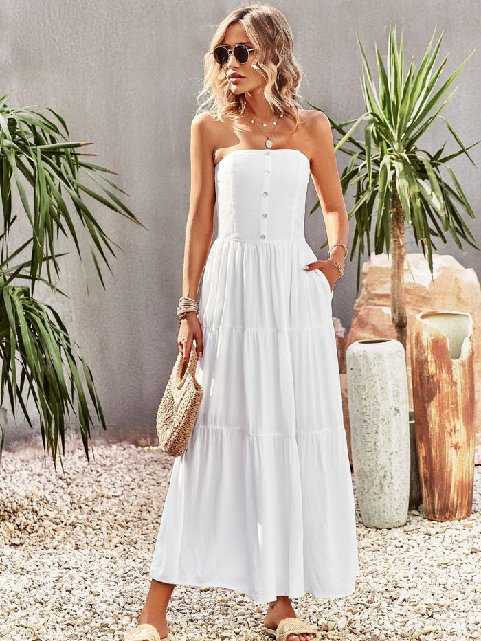 Solid Color Tube Top Big Swing Dress