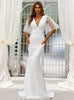 White V-neck Mesh Sleeve Long Dress