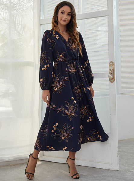 V-neck Printed Leisure Holiday Dress