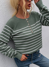 Striped Pullover Button Cardigan Sweater Top