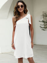One Shoulder Solid Color Dress