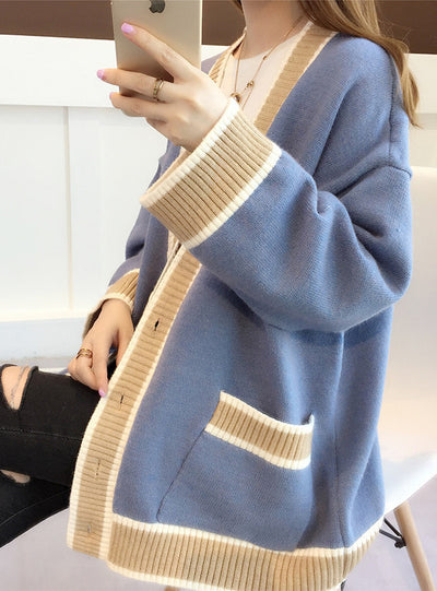 Women's Cardigan Knitted Korean Stripe Wool Sweater