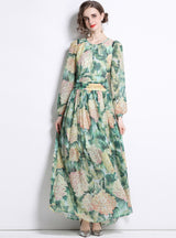 Maxi Chiffon Dress Floral Printed Slim Party Dress
