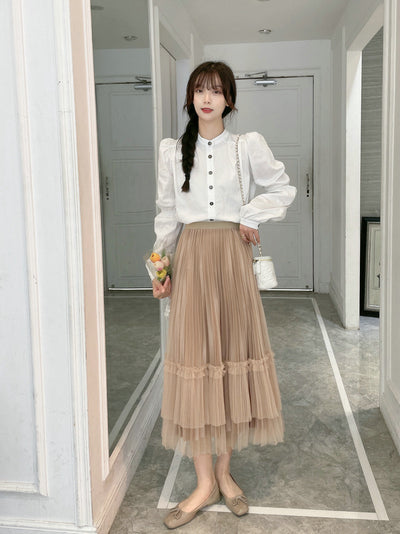 Pleated Gauze Both Sides Wear Skirts