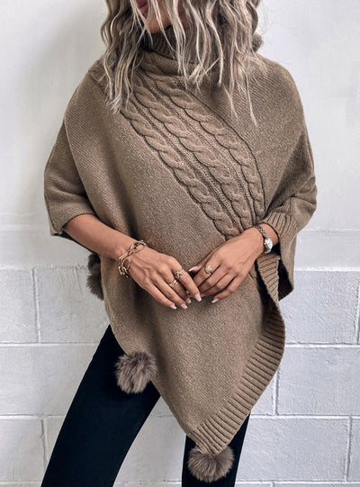 Turtleneck Fur Ball Cape Shawl