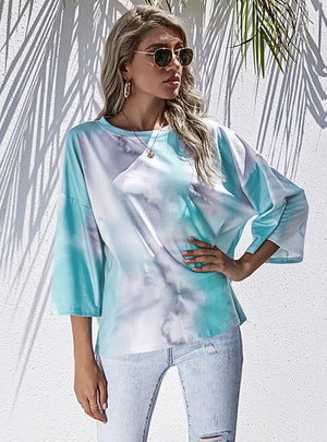 Round Neck Tie-dyed Printed Loose Top T-shirt