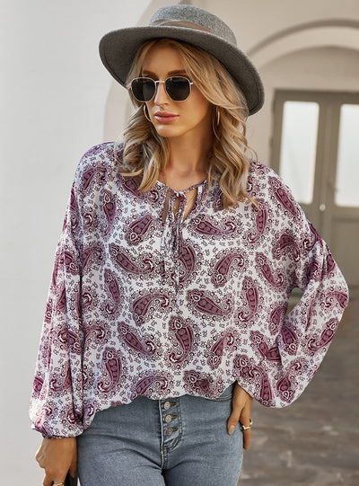 Women Retro Long Sleeve Printed Shirt