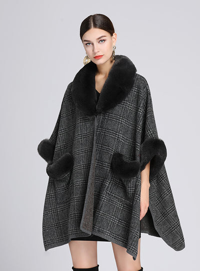 New Rex Rabbit Fur Collar Shawl Cloak Coat