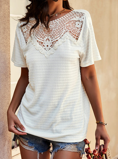 Lace Stitching Leisure Holiday T-shirt