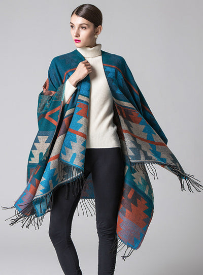 Geometric Rhombic Lengthened Cape With Split Shawl