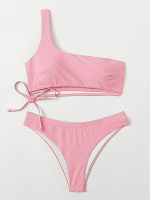 One-shoulder Pink Sexy Bikini