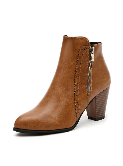 High-heeled Martin Decorated Thick Zipper Boots