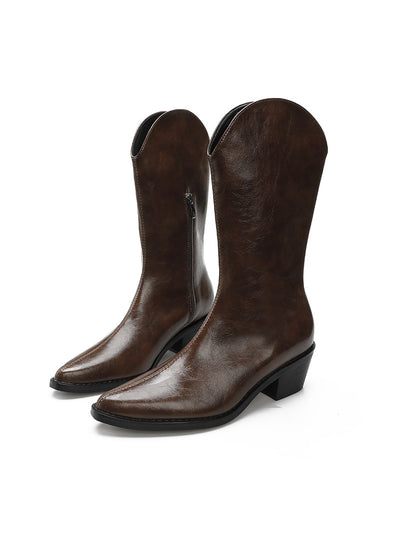 Retro Side Zipper Center Tube Pointed Rider Boots