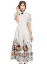 Organza Long Dress Floral Printed A-Line Party Dress