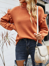 Double Lapel Lotus Leaf Cuff Head Sweater