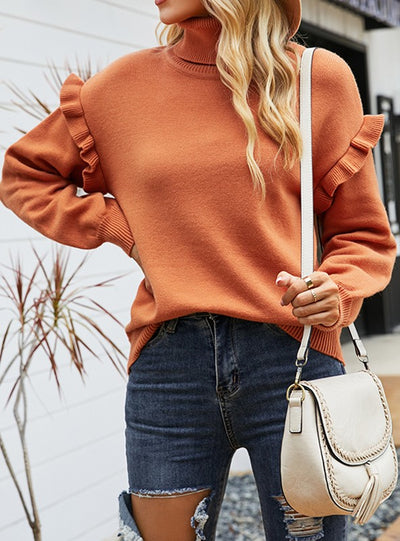 Double Lapel Lotus Leaf Cuff Head Sweater