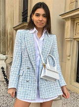 Women Tweed Blazer Vintage Office Lady Jacket Coat