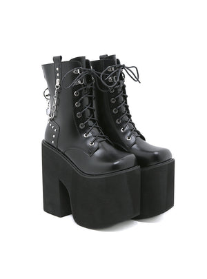Front Lace-up Square Toe High Heel Female Booties