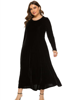 Long-sleeved Velvet Round Neck Big Swing Dress