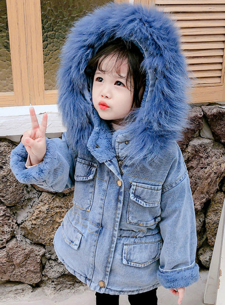 Baby Girl Denim Jacket Plus Fur Warm Toddler Girl Outerwear