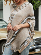 Fringe Knit Sweater Shawl Cloak