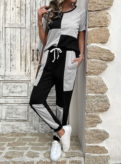 Short Sleeve Splicing Leisure Sports Suit